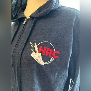 Hogwarts Run Club Hoodie in heathered navy blue. Unisex sizing Medium.